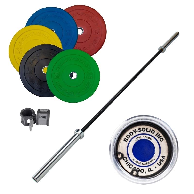 Body-Solid, Body-Solid Colored Bumper Plate and Barbell Set (Ensemble de plaques et d'haltères colorées)