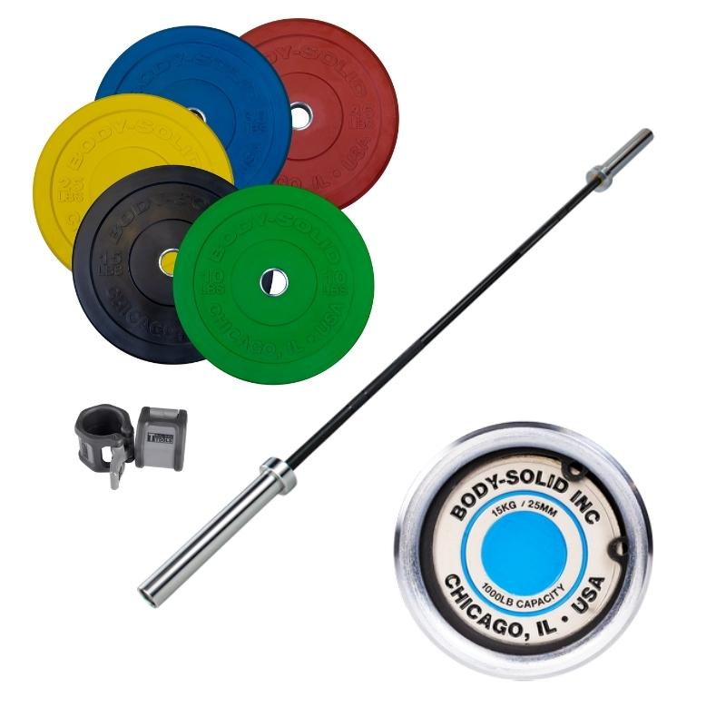 Body-Solid, Body-Solid Colored Bumper Plate and Barbell Set (Ensemble de plaques et d'haltères colorées)