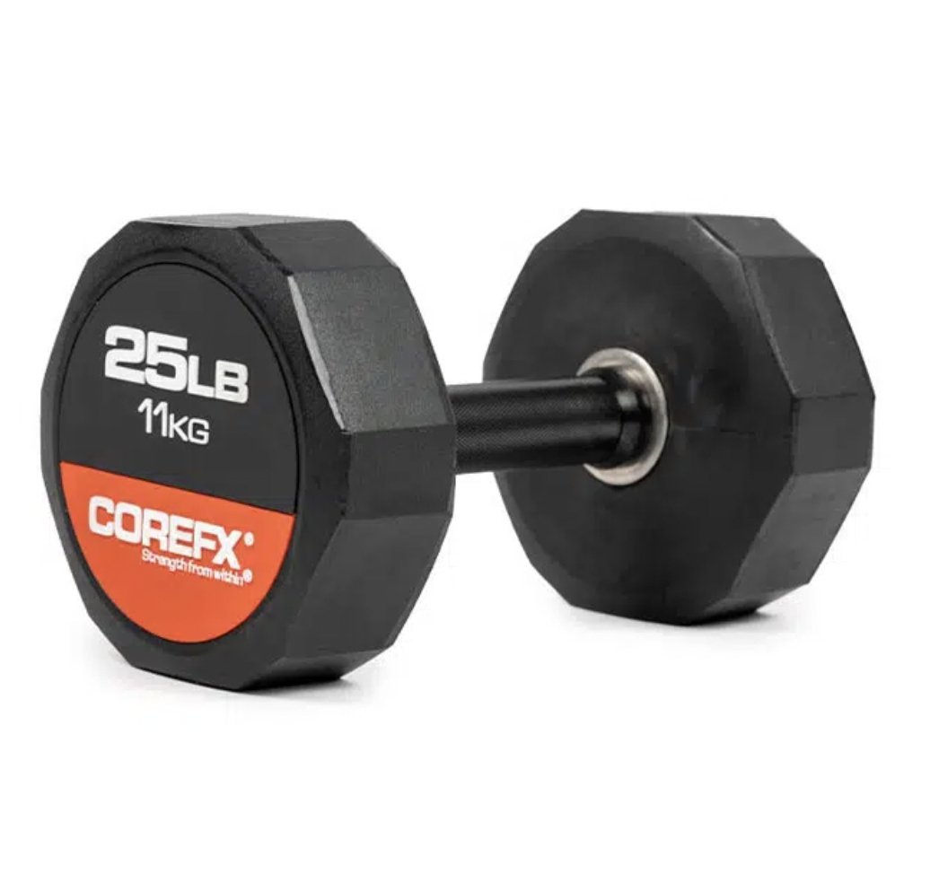 CoreFX, CoreFx 12-Sided Rubber Dumbbell, Single (haltères en caoutchouc à 12 faces)